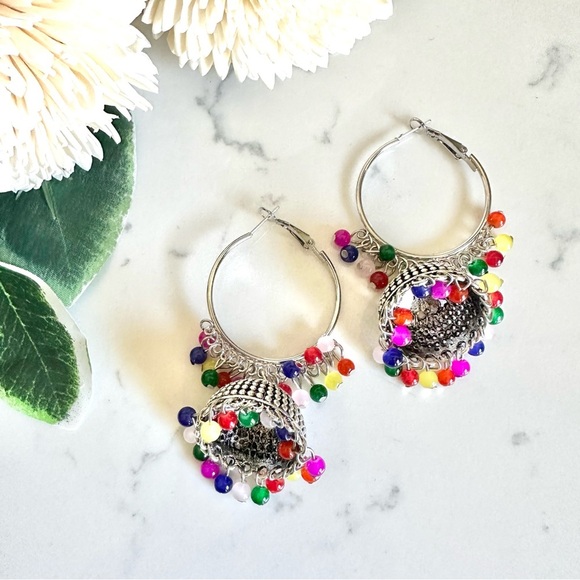 2/$30🌵 Colorful Bead Bollywood Jhumka Tassel Earrings Hoop Fringe Jewelry NEW - Picture 6 of 10
